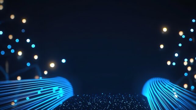 Abstract futuristic tech video background with blue fiber optic connection lines.