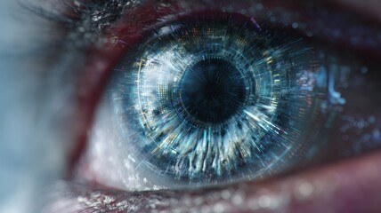 Future woman with cyber technology eye panel concept. AI image