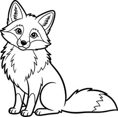 Obraz premium a charming black and white illustration depicts a seated fox with detailed fur large eyes and a bushy tail offering a whimsical aesthetic