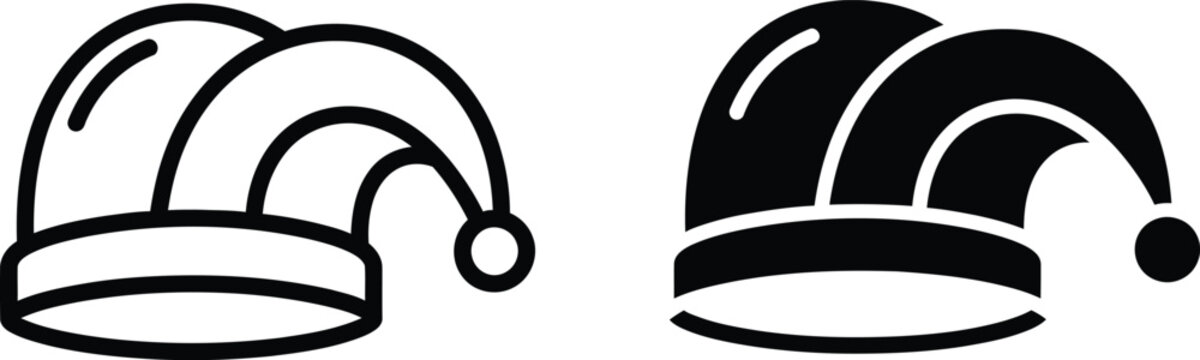 an illustration featuring two distinct depictions of a traditional jester s hat presented in a simple black and white line art style
