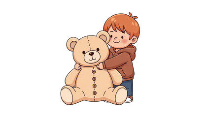 Cute Boy Hugging Teddy Bear Illustration