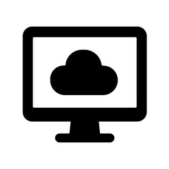 A desktop monitor with a cloud symbol representing cloud computing, remote access, virtual storage, and centralized data management for desktop systems.