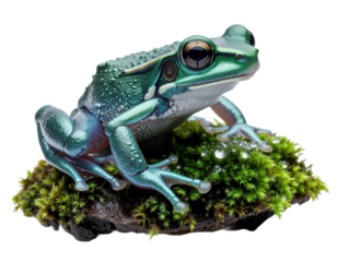 Realistic Green Frog Sitting on Moss Isolated on White Background Wildlife Nature Concept
