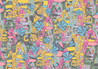 Bright funky backdrop created by geometric elements for textiles or covers. Textured autumn motifs for fashion trends, business concepts, fabrics, interior solutions, tiles, prints, wallpaper, posters