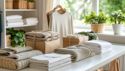 Cozy Home Textiles and Apparel in a Bright Room.
