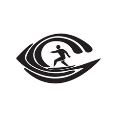minimalist logo of a surfer riding a wave