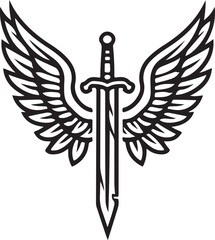simple line drawn angel wings with a sword