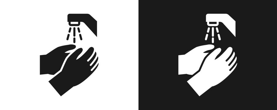 Hand Washing Station Icon Set Glyph In White And Black Background
