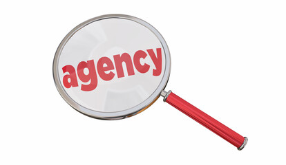 Agency Magnifying Glass Find Agent Advocate Representative Word Text 3d Illustration