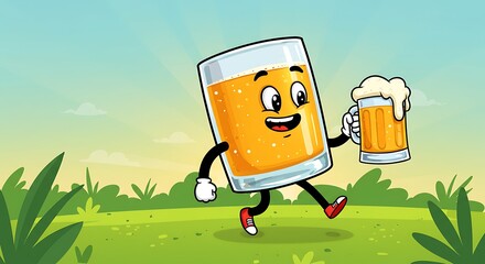 麦酒キャラの陽気な散歩