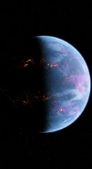 深宇宙、青き惑星の夜明け