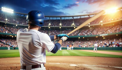 Baseball Player at Bat in a Stadium During a Game.