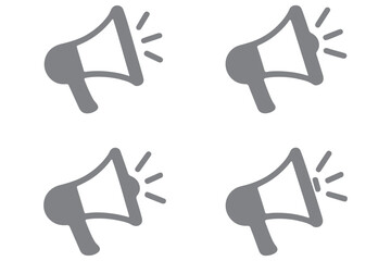 Vector art of four megaphone icons one in outline and one in solid black representing announcements