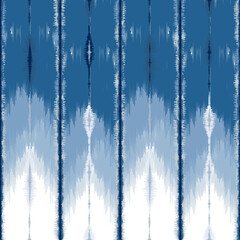 Ethnic ikat blue blush dye yarns weaving seamless pattern. Vector hand drawn craftsmanship embroidery bohemian, abstract strip vertical line geographic art fabric ikat textile material design 