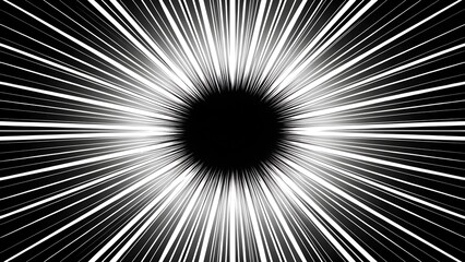 Fototapeta premium Abstract Light Burst – White Radial Rays from Black Center on Dark Background, burst, radial, light, energy, motion, abstract, black, background