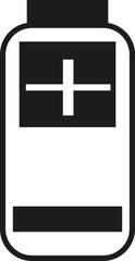 Monochrome battery icon with positive terminal symbol