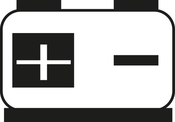 Minimalist black icon of a battery showing positive and negative terminals
