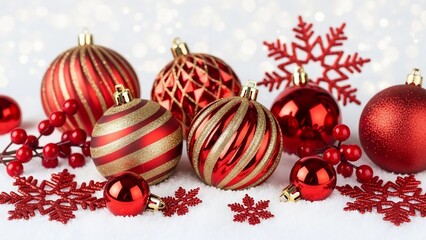 Christmas Ornaments and Decorations on White Background.