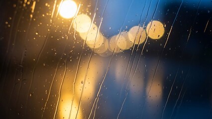 Rainy Night City Street with Lights.
