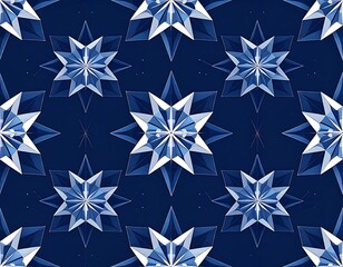 Repeating blue and white geometric star pattern on a dark background