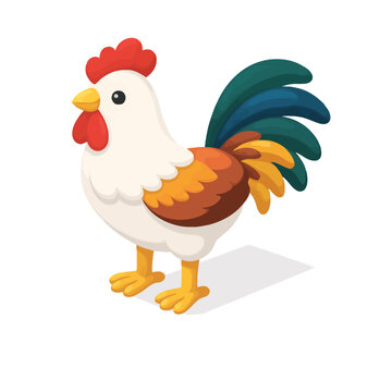 Gallo colorido en perspectiva isom&eacute;trica