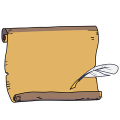 Antique Scroll with Quill Illustration. cartoon