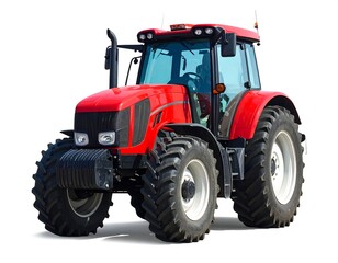 Obraz premium Large red agricultural machine with big wheels against white background