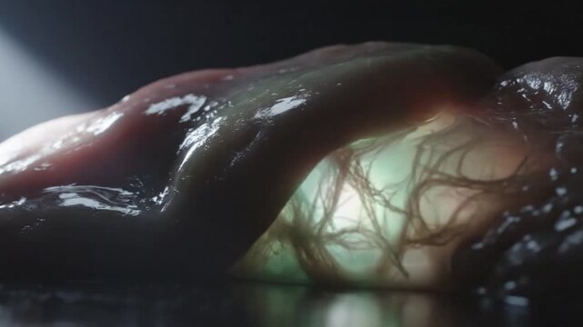 Translucent form encasing network of veins