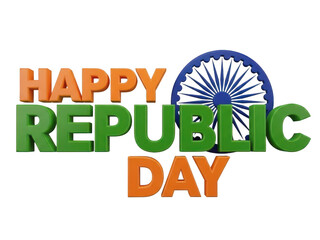 Happy republic day india greeting with ashoka chakra isolated on transparent background