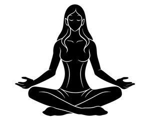 Obraz premium Woman meditating silhouette vector illustration isolated on white background
