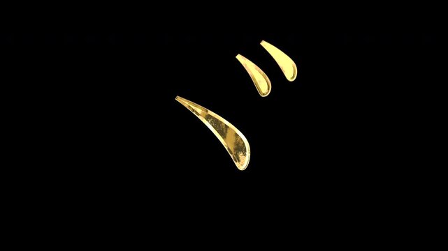 Gold Japanese characters and symbols &ldquo;ヾ&rdquo;, light reflecting and patterns shifting, alpha channel