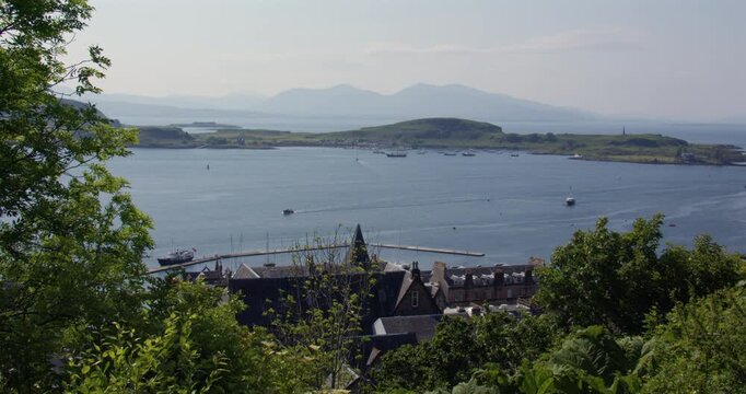 Extra wide shot of Isle of Kerrera with Oban in foreground