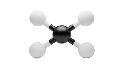 3D Molecule Model: Central Black Atom, Four White Atoms