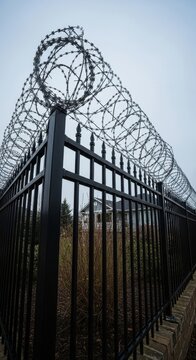 Security Measures: Barbed Wire Fence Against a Gray Sky Emphasizing Confinement
