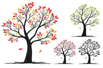 Tree with new leaves silhouette vector illustration isolated on white background