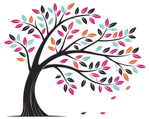 Obraz premium Tree with new leaves silhouette vector illustration isolated on white background