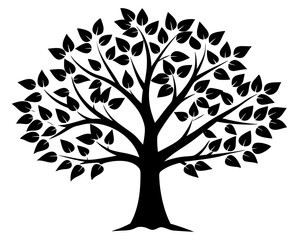 Obraz premium Tree with new leaves silhouette vector illustration isolated on white background