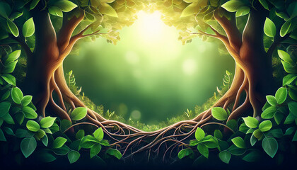 Organic Green Nature Frame Background with Large Central Copy Space