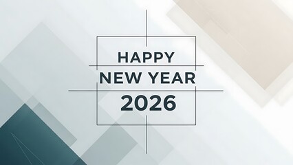 Celebrating Happy New Year 2026 with abstract geometric shapes and vibrant colors in a modern design