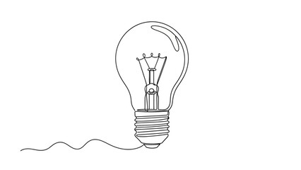 Naklejka premium A minimalist single-line drawing of an incandescent light bulb with its filament visible, symbolizing ideas and innovation.