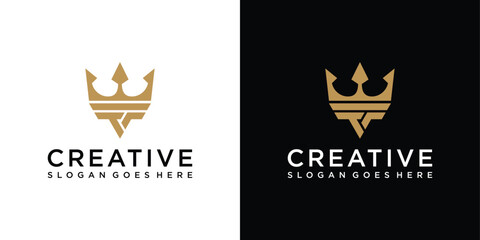 TF or FT initial letter logo design with crown icon vector.
