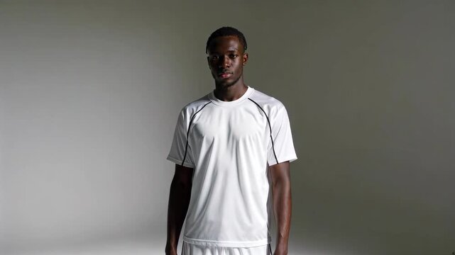 Black man standing in white tracksuit