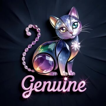 Animated gemstone cat logo unveiling its radiant design on a luxurious backdrop ideal for brand