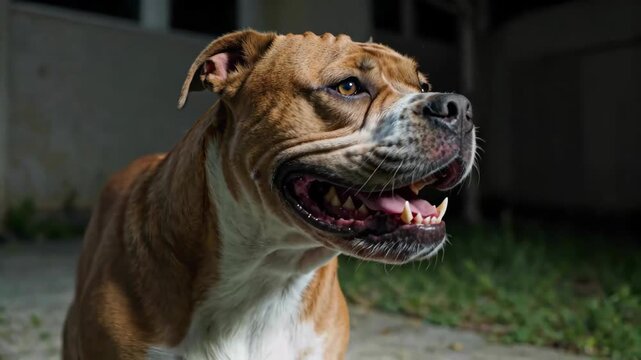 Close-up of an outdoor brown pit bull
