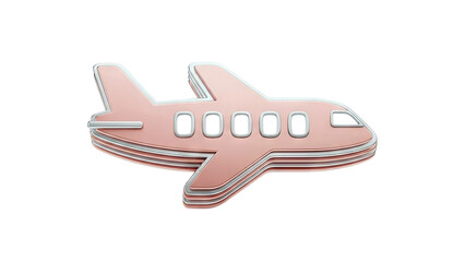 Rose Gold Airplane Icon Isolated on White Background