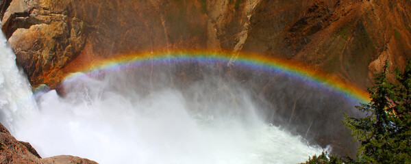 Rainbow at Lower Falls in Yellowstone Park