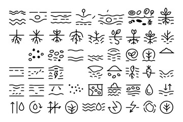 Soil and water icons, a collection of line art icons about agriculture and the environment