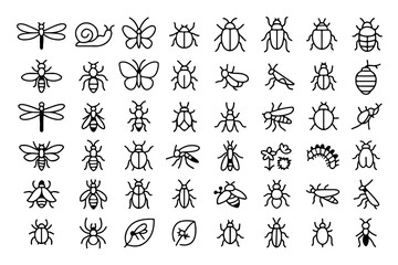 Collection of various insect outline icons, perfect for educational resources, design projects, and nature-themed graphics