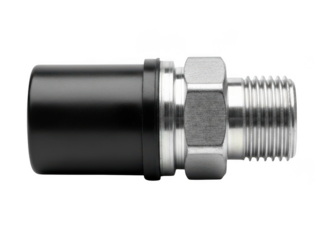 Close up of metal hose fitting with threaded end and coupling