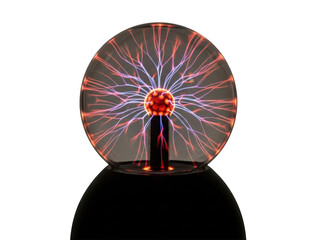 Plasma globe with colorful electrical discharges on black background